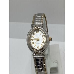 Advance White Stag Ladies Silver Tone Watch Stretch Band New Battery!